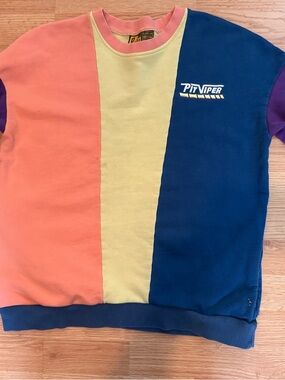 Pit Viper Colorblock Crewneck Sweatshirt in Coral, Yellow, Navy & Purple